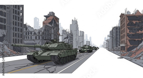 Military Tank on City Street.