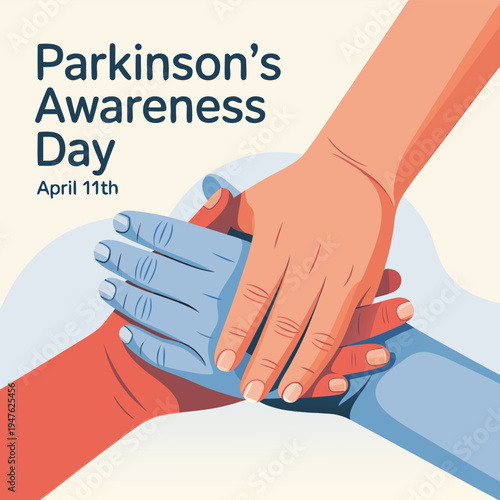 Parkinson s awareness day graphic featuring hands clasped together in supportive connection high quality professional