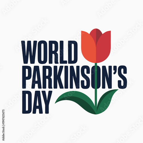 World parkinson s day awareness graphic featuring a vibrant red tulip and bold text