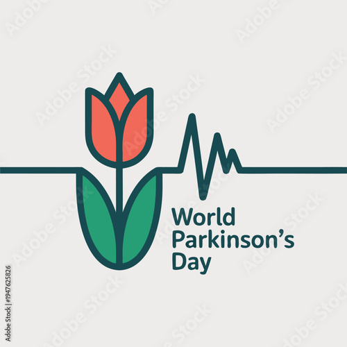 A stylized tulip flower and heartbeat line represent world parkinson s day awareness high quality