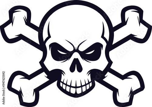 Vector skull and crossbones icon, black and white