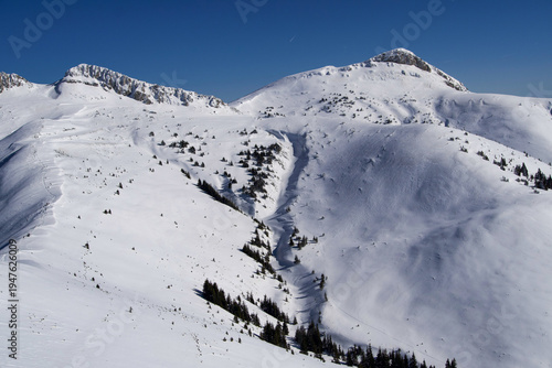 winter mountain landscape, Tataru Peak, Bucegi Mountains, Romania 