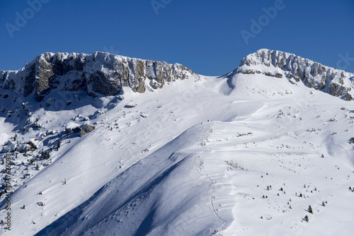 winter mountain landscape, Strungulita Saddle, Bucegi Mountains, Romania 