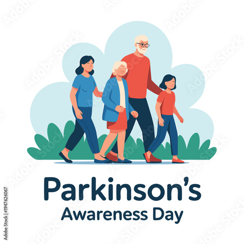 A family of four walks together promoting awareness for parkinson s disease high quality professional