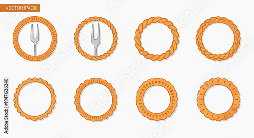 A set of orange plates and utensil icons arranged on a white background for decoration