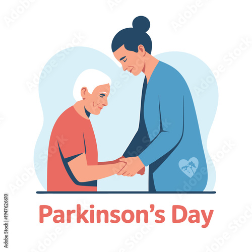 A young woman comforts an elderly woman symbolizing support for parkinson s awareness high quality