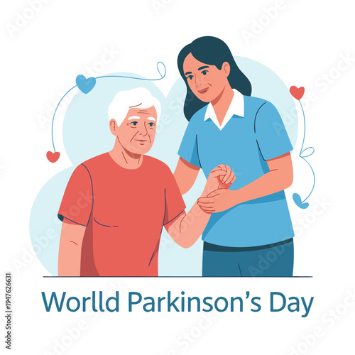A young caregiver gently assists an elderly man symbolizing support and compassion for parkinson s