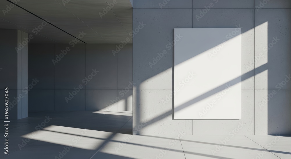 Obraz premium Minimalist Modern Art Gallery Interior with Clean Concrete Walls and Bright Natural Light