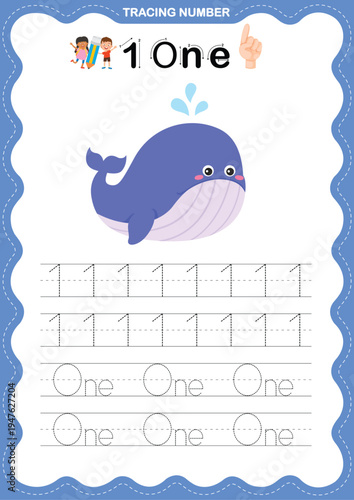 Number 1 Tracing Worksheet for Kids, Preschool and Kindergarten Number Writing Practice Printable