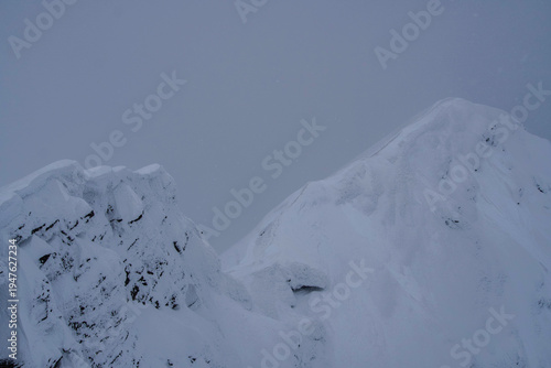 snow covered mountains, Cornul Caltunului Peak, Fagaras Mountains, Romania 