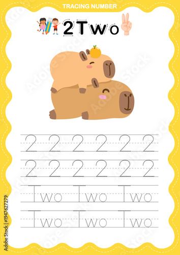 Number 2 Tracing Worksheet for Kids, Preschool and Kindergarten Number Writing Practice Printable