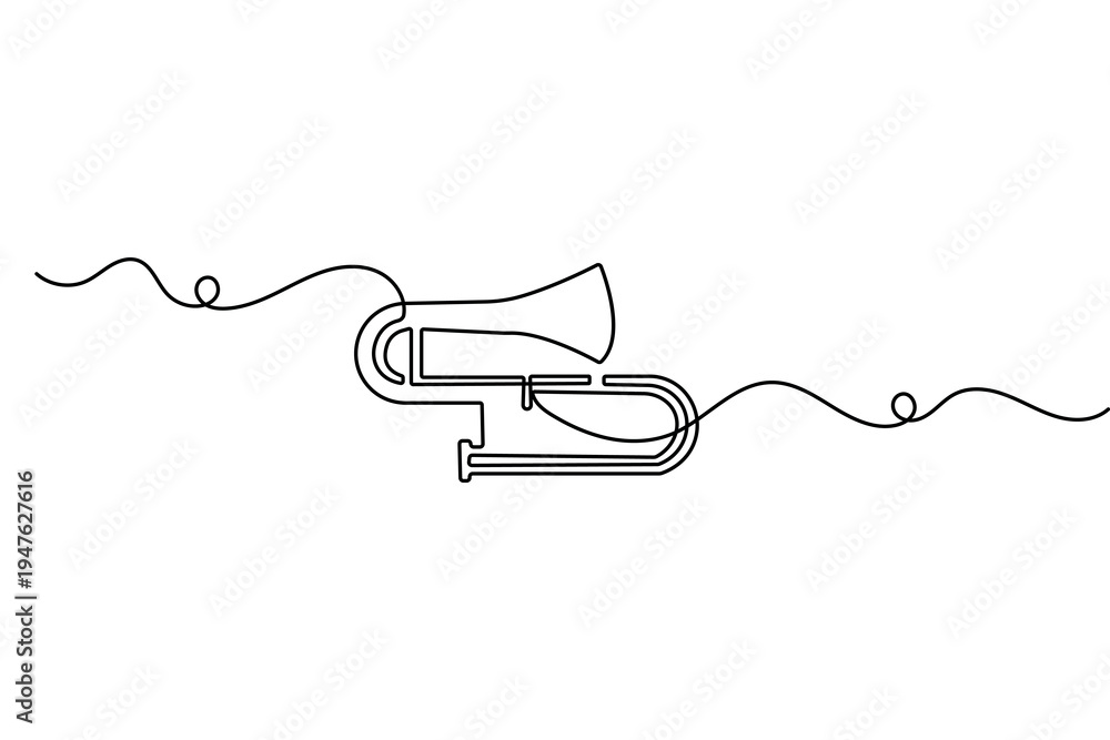 Obraz premium Continuous one line trombone illustration minimalist music icon isolated vector design