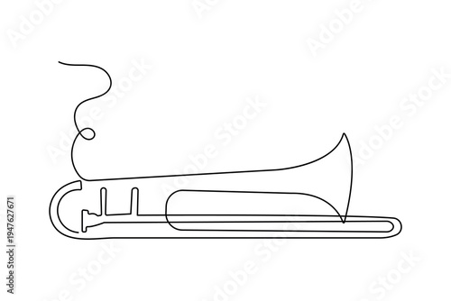 Continuous one line trombone illustration minimalist music icon isolated vector design