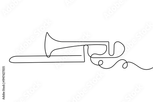 Continuous one line trombone illustration minimalist music icon isolated vector design