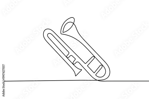 Continuous one line trombone illustration minimalist music icon isolated vector design