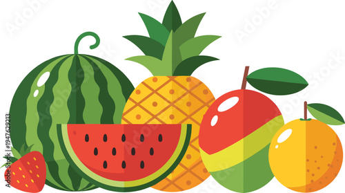 Colorful tropical fruits with watermelon pineapple and orange