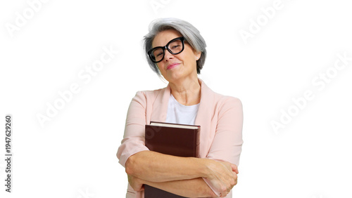 Fotografía Confident mature woman holding book smiling