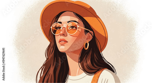 Stylish Young Woman Wearing Sun Hat and Sunglasses - Summer Fashion Vector Illustration