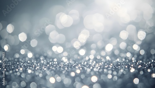 A sparkling silver background with bright white lights and a bokeh effect creating a festive atmosphere