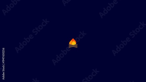 Minimalist Campfire Emoji Icon with Stylized Flames on Dark Blue Background