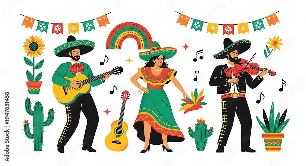 Fototapeta premium Vibrant mexican fiesta scene with music and dance