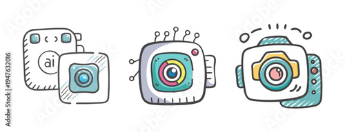 AI powered camera icons showing smart photography and image recognition technology.