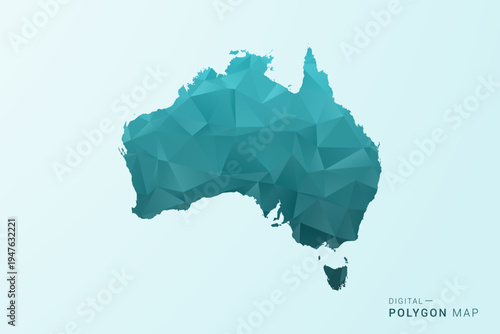 Australia Map - Polygon style vector illustration in teal blue-green low poly geometric design, modern minimal silhouette.