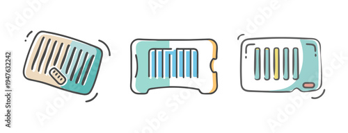 Set of hand drawn barcode icons representing product scanning and identification