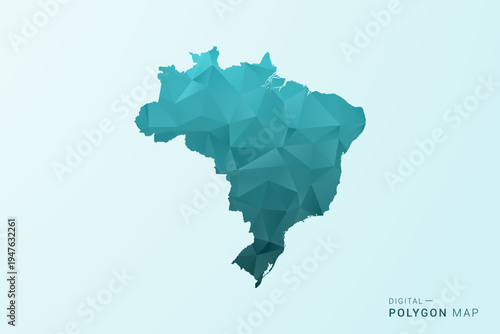 Brazil Map - Polygon style vector illustration in teal blue-green low poly geometric design, modern minimal silhouette.