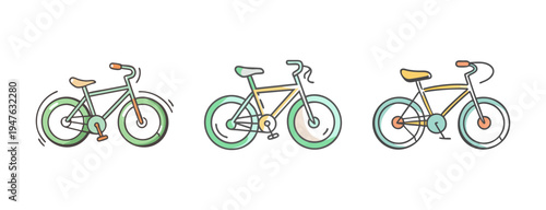 Three hand-drawn bicycle icons representing different types of bikes