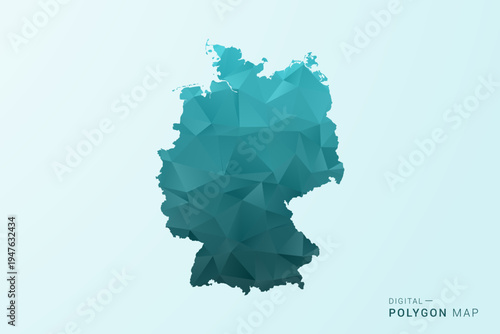 Germany Map - Polygon style vector illustration in teal blue-green low poly geometric design, modern minimal silhouette.