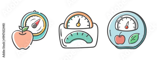 Weight scale and apple icons representing healthy eating and calorie counting