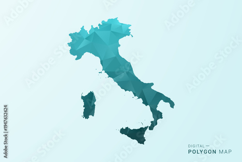 Italy Map - Polygon style vector illustration in teal blue-green low poly geometric design, modern minimal silhouette.