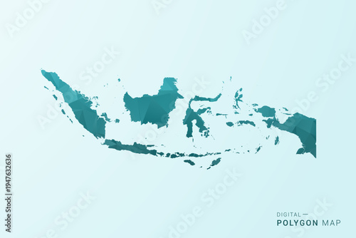 Indonesia Map - Polygon style vector illustration in teal blue-green low poly geometric design, modern minimal silhouette.