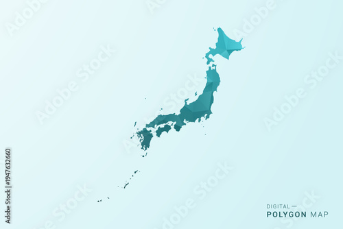 Japan Map - Polygon style vector illustration in teal blue-green low poly geometric design, modern minimal silhouette.
