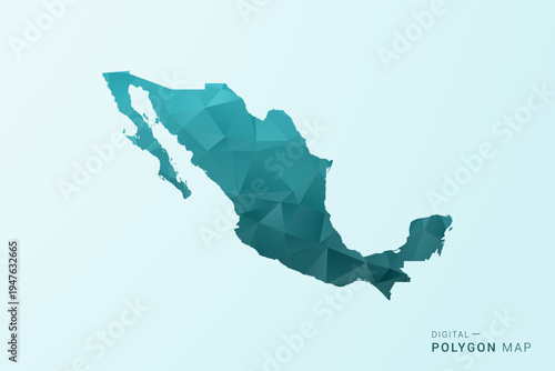 Mexico Map - Polygon style vector illustration in teal blue-green low poly geometric design, modern minimal silhouette.