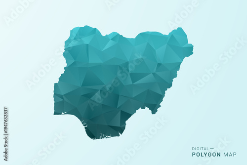 Nigeria Map - Polygon style vector illustration in teal blue-green low poly geometric design, modern minimal silhouette.