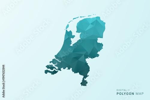 Netherlands Map - Polygon style vector illustration in teal blue-green low poly geometric design, modern minimal silhouette.