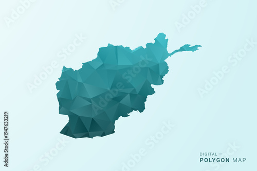 Afghanistan Map - Polygon style vector illustration in teal blue-green low poly geometric design, modern minimal silhouette.