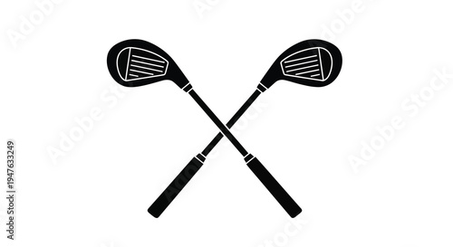 Two crossed golf clubs displayed as a striking black silhouette