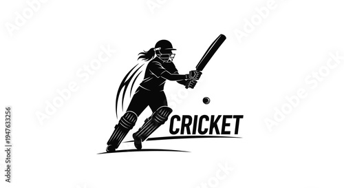 Female cricketer in action preparing to hit a ball silhouette