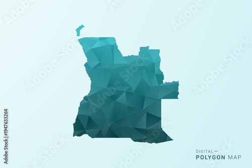 Angola Map - Polygon style vector illustration in teal blue-green low poly geometric design, modern minimal silhouette.