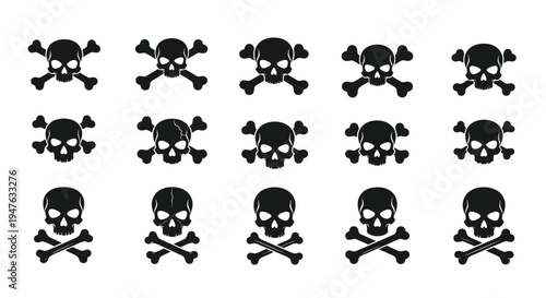 Arrangement of black skull and crossbones icons a dramatic silhouette