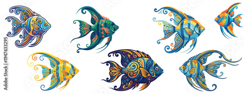 Ornamental Fish Illustration with Decorative Angelfish Designs