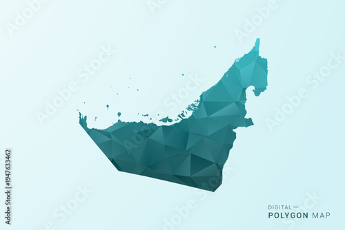 United Arab Emirates Map - Polygon style vector illustration in teal blue-green low poly geometric design, modern minimal silhouette.
