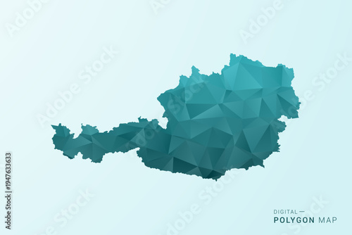 Austria Map - Polygon style vector illustration in teal blue-green low poly geometric design, modern minimal silhouette.