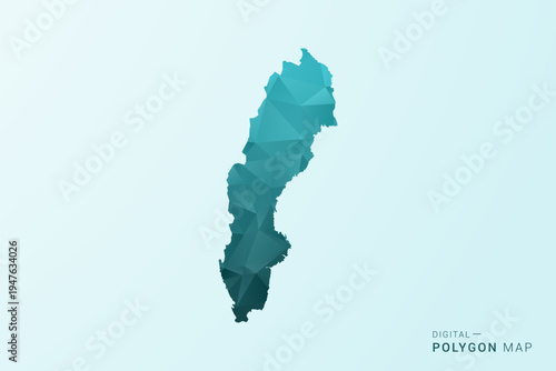 Sweden Map - Polygon style vector illustration in teal blue-green low poly geometric design, modern minimal silhouette.