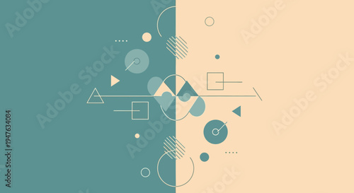 Abstract geometric shapes and a heart shaped silhouette