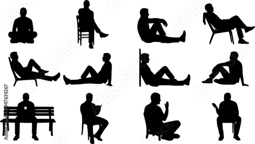 Sitting Man Vector Silhouettes
