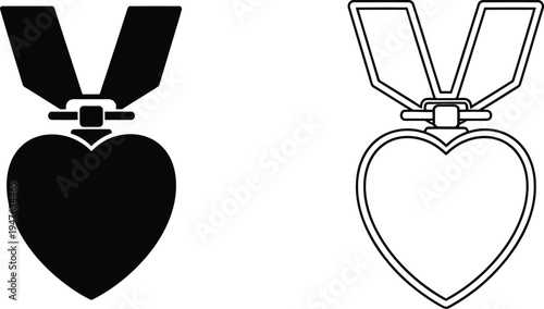 Heart shaped medal icon set Vector